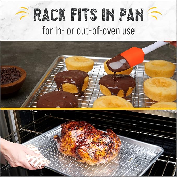 Checkered Chef Baking Sheet Pan and Cooling Rack - Half Sheet, 18" x 13" Aluminum Cookie Sheets and Stainless Steel Wire Rack for Baking - Image 4