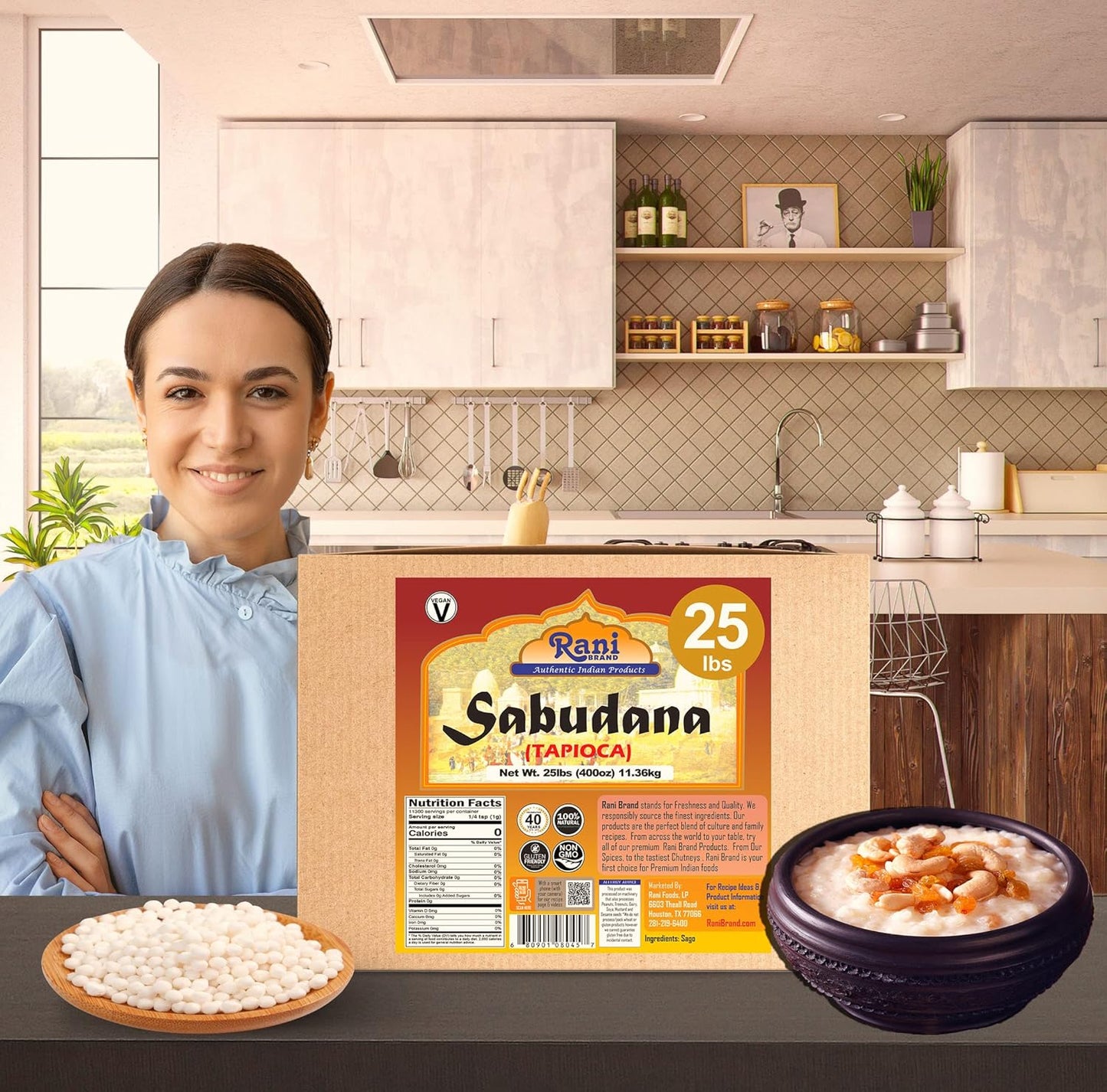 Rani Sabudana (Tapioca/Sago) Pearls 400oz (25lbs) 11.36kg Bulk Box ~ All Natural | Vegan | No Colors | NON-GMO | Indian Origin