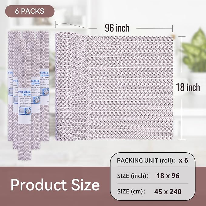 FIFTY FEET 18"x96" Non-Adhesive Shelf Liner for Kitchen Cabinets and Drawers, Washable Non-Slip PVC Cabinet Liner (Red Circle)(6 Roll) - Image 5