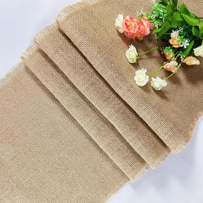 6 Pack 13 x 90 Inch Tassel Burlap Table Runners,Natural Rustic Jute Table Runner and Placemats Bulk for Western Wedding Table Decorations,Farmhouse Style Party,Holiday,Kitchen Table Decor Cover - Image 7