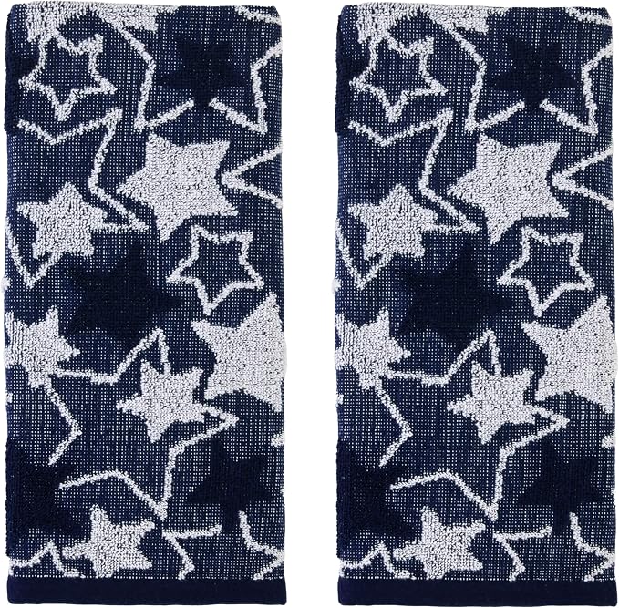 SKL Home Seasonal Stars Hand Towel Set-2pc, 100% Cotton Jacquard, Navy by SKLHomebySaturdayKnightLtd