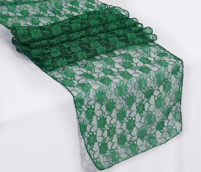 VDS Pack of 20 Floral Lace Table Runners Centerpiece Cloth Linen for Wedding Bithday Graduation Engagement Ceremony Events Party Banquets Table Decoration (12x108 inch) (Hunter Green) - Image 2