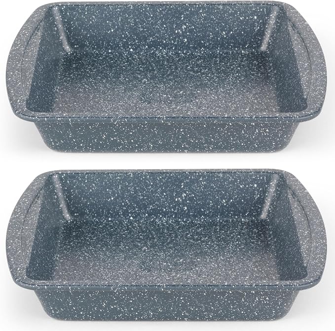 Russell Hobbs COMBO-5444 Square Baking Pan Roaster Tray Set of 2, Non-Stick, Carbon Steel Oven Tins, BPA/PFOA Free, For Brownies, Batch Cooking, Roasting, Nightfall Stone Collection, Blue Marble, 26cm by Russell+Hobbs
