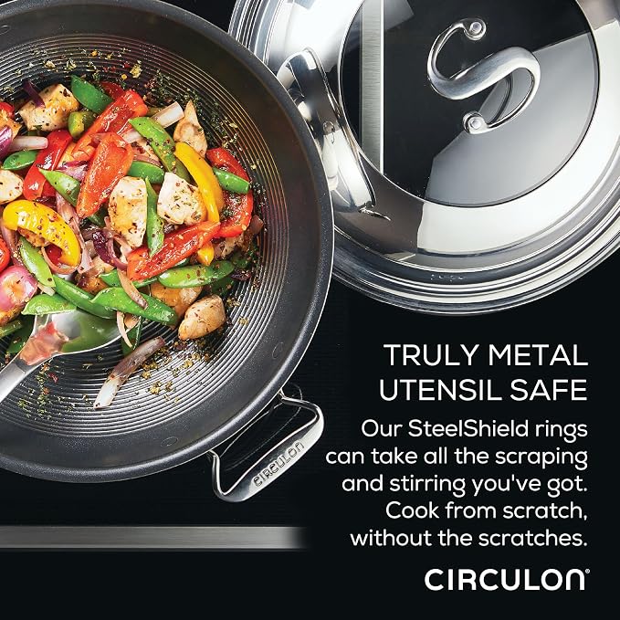 Circulon Clad Stainless Steel Induction Frying Pan and Wok Set with Hybrid SteelShield and Nonstick Technology, 4 Piece - Stainless Steel - Image 2