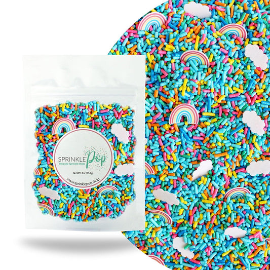 Sprinkle Pop You're My Rainbow Sprinkle Mix| Rainbow Sprinkles Heavy on Blue Jimmies with ~10 Rainbow and Clouds Wafer Papers| Birthday Sprinkles Made in USA for Decorating Cake Cupcakes Cookie, 2oz