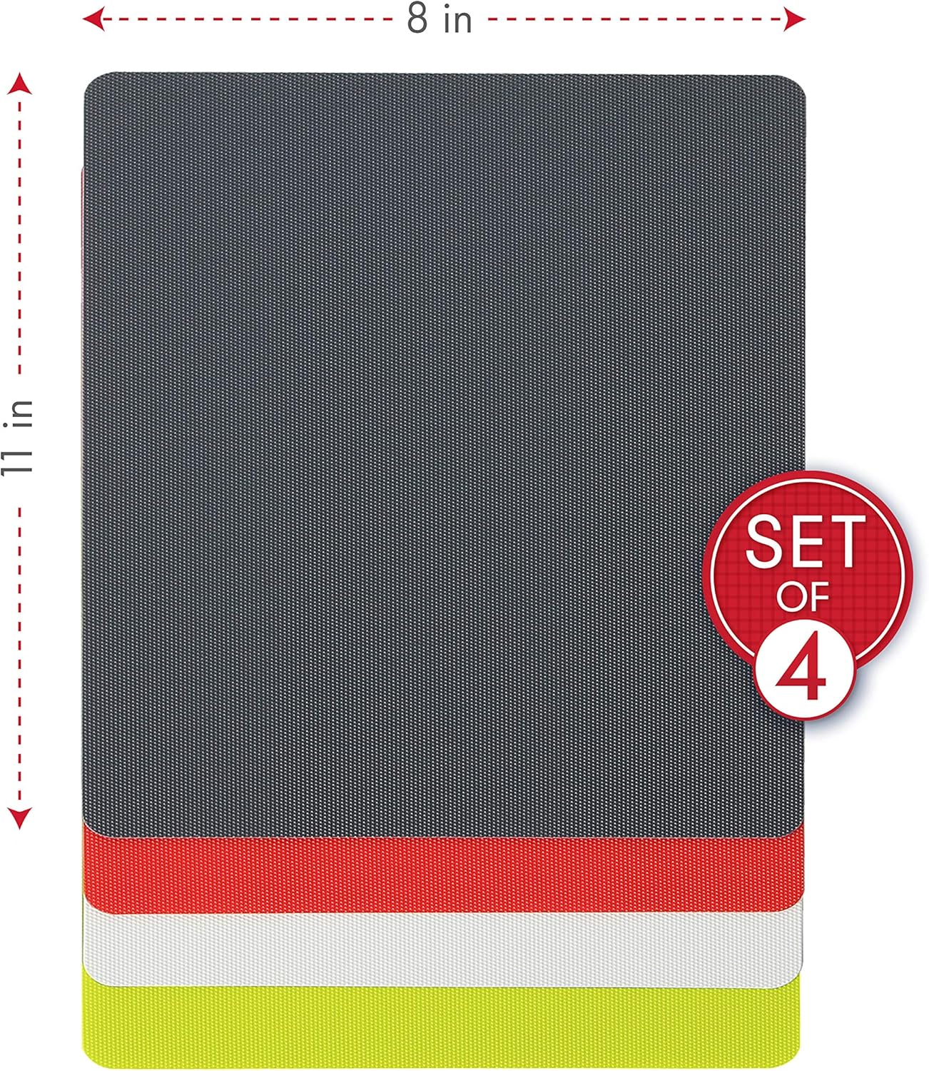 Dexas Heavy Duty Grippmat Flexible Cutting Board Set of Four, 8 by 11 inches, Gray, Red, White and Green