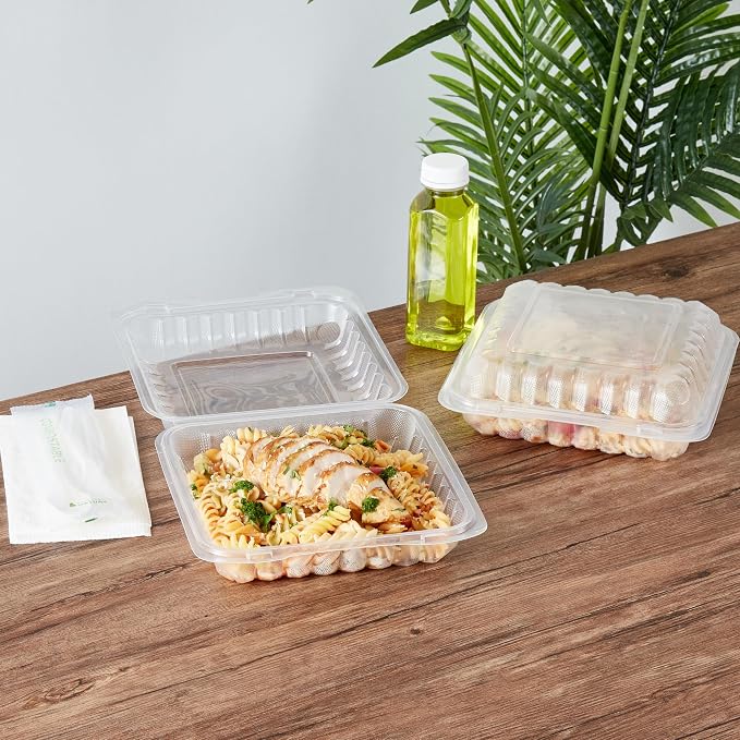 Restaurantware 40 oz Square Frosted Plastic Clamshell Container, 100 Pack - Image 3