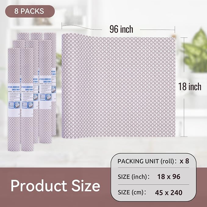 FIFTY FEET 18"x96" Non-Adhesive Shelf Liner for Kitchen Cabinets and Drawers, Washable Non-Slip PVC Cabinet Liner (Red Circle)(8 Roll) - Image 5