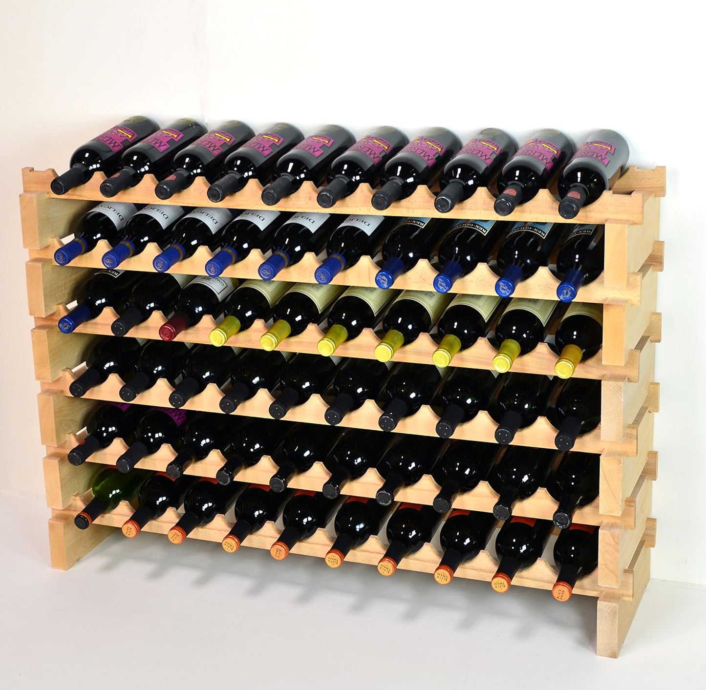 sfDisplay.com,LLC. Modular Wine Rack Beechwood 40-120 Bottle Capacity 10 Bottles Across up to 12 Rows Newest Improved Model (60 Bottles - 6 Rows)