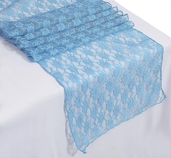 VDS Pack of 15 Floral Lace Table Runners Centerpiece Cloth Linen for Wedding Bithday Graduation Engagement Ceremony Events Party Banquets Table Decoration (12x108 inch) (Baby Blue) - Image 2