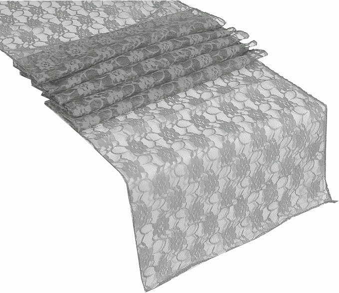 VDS Pack of 12 Floral Lace Table Runners Centerpiece Cloth Linen for Wedding Bithday Graduation Engagement Ceremony Events Party Banquets Table Decoration (12x108 inch) (Silver Grey) by VDS