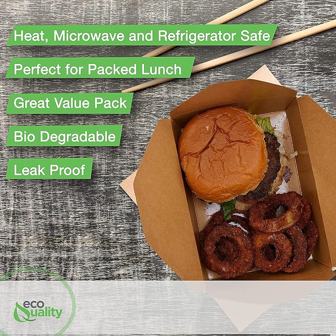 Take Out Food Containers 45 oz Kraft Brown Paper Take Out Boxes Microwaveable Leak Grease Resistant Containers - To Go Containers Restaurant, Catering, Food Truck - Recyclable Lunch Box #8 (50) - Image 3