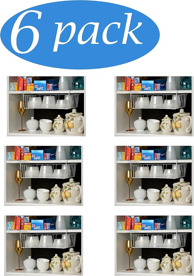 YBM Home Under Shelf Wire Basket Storage Organizer for Kitchen Pantry - Hanging Storage Cabinet Organizer Rack Adds Extra Storage Space Underside the Shelf (6, Medium) - Image 2