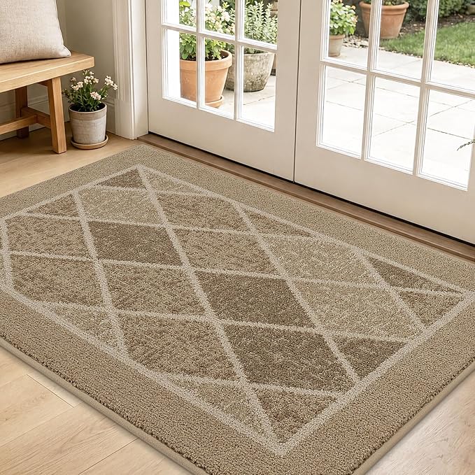 BEQHAUSE Dirt Trapper Door Mats 32" x 48", Non-Slip Washable, Beige by BEQHAUSE