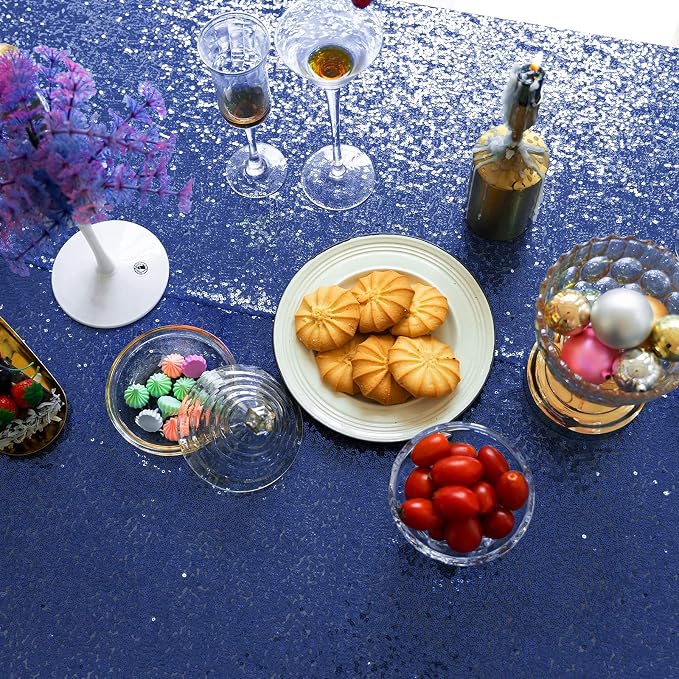 JYFLZQ Navy Blue Sequin Tablecloth Glitter Table Cover 60''x102'' Rectangle - Image 3