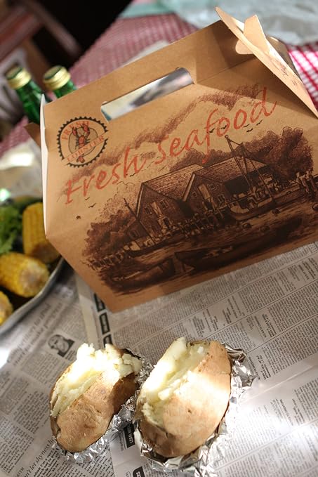 SOUTHERN CHAMPION TRAY SCT 2705 Clay Coated Kraft Paperboard Fresh Seafood Barn Style Carry Out Box, 10-1/2" Length x 6" Width x 5" Height (Case of 125) - Image 5