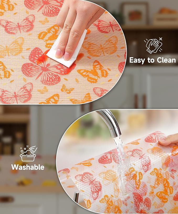 Shelf Liner for Kitchen Cabinets - Non-Adhesive Waterproof and Oil-Proof Drawer Liner, Reusable Protector for Dresser, Wire Shelf, Cupboards(Red Butterfly, 23.6" W x 360" L) - Image 6