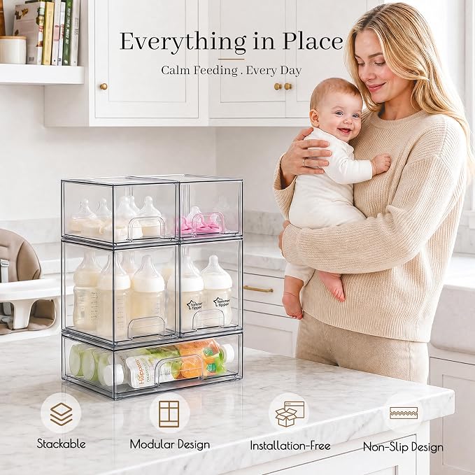 TIPGO Clear Stackable Storage Drawers, Baby Bottle Organizers, Easily-Access Makeup Organizer, Durable Containers for Bathroom Countertop, Pantry and Medicine Cabinet Organizer - Image 7