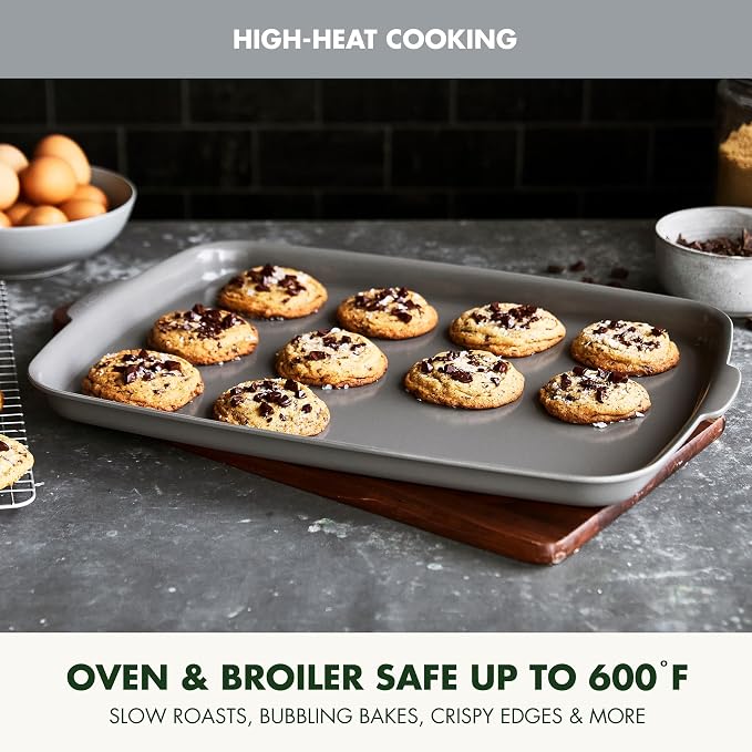 GreenPan Premiere Ovenware Healthy Ceramic Nonstick 18" x 13" Half Rectangular Baking Pan, PFAS-Free, Warp-Free Bakeware, Durable Quick Heating, Oven & Broiler Safe to 600F, Dishwasher Safe, Gray - Image 8