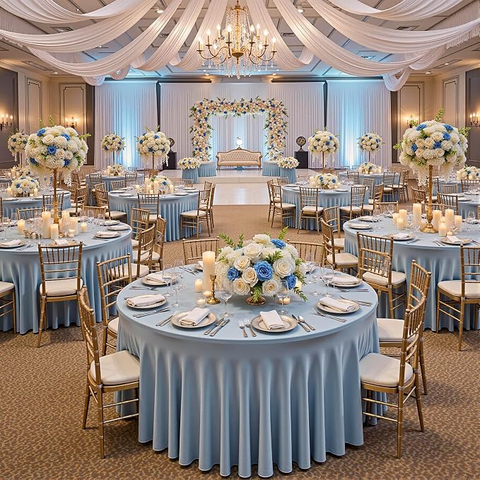 6 Pack Dusty Blue Spandex Round Tablecloths for 60 inch Table, Wrinkle Free Stretchy 120inch Fitted 5FT Round Table Cover Cloths with Skirt for Wedding Party Dining Banquet - Image 5
