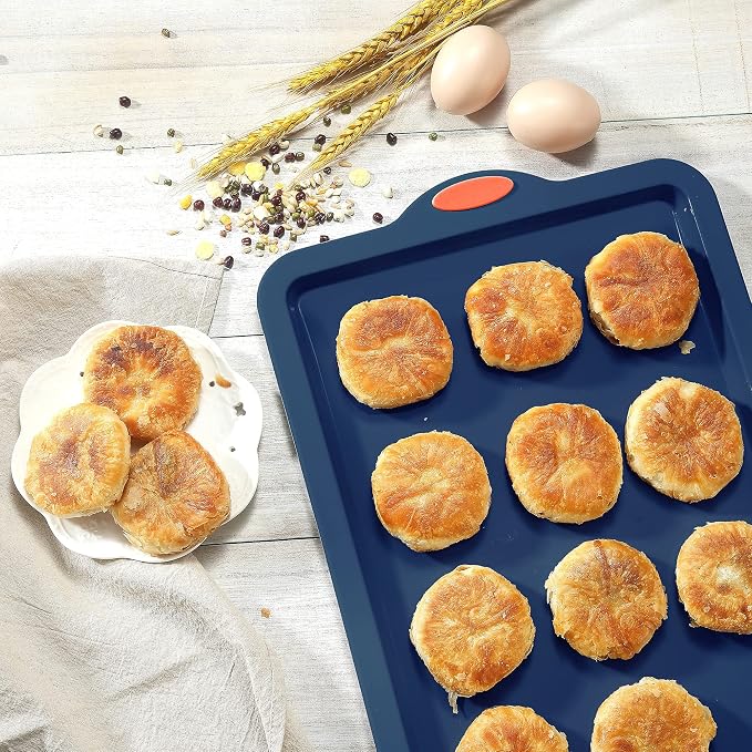 To encounter Silicone Baking Pans Set, 4 Pieces Nonstick Bakeware Set with Baking Pans, Baking Sheets, Cookie Sheets, Cake Pan with Grips and Metal Reinforced Frame More Strength, Navy Blue - Image 7