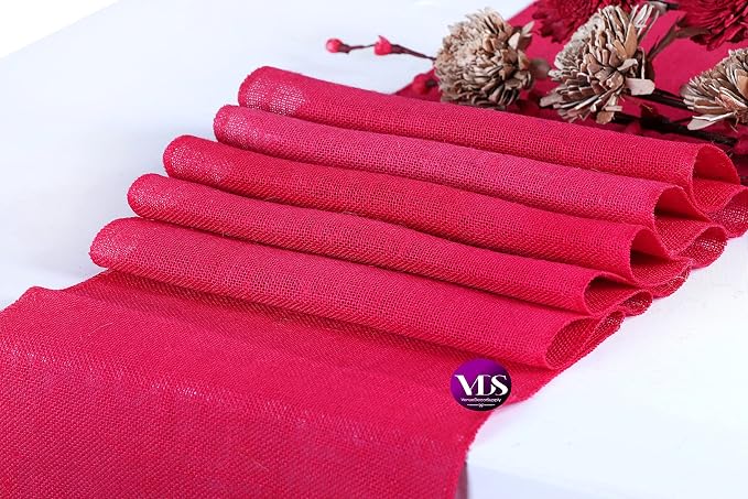 VDS Pack of 5, Burlap Table Runner 100% Natural Jute Rustic Hessian Table Cloth Centrepiece for Wedding Bridal Shower Birthday Event Party Banquet Table Decoration (Size 12X108 Inch)(Magenta) - Image 3