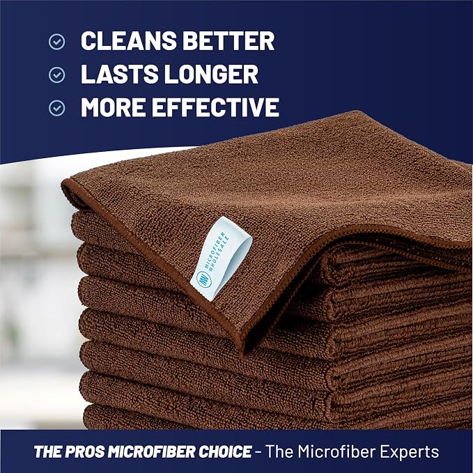 MW Pro Microfiber Cleaning Cloth | Brown | 12 Pack | 16” x 16” | Coffee, Barista, Espresso Towels - Clean, Dust, Polish, Scrub, Absorbent - Image 2