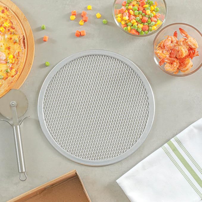 Restaurantware 10 Inch Aluminum Pizza Screen Pack of 144 Mesh Baking Tool For Crispy Crust, Lightweight Stackable Seamless Rim Rust-Resistant Baking Screen, Reusable for Pizzerias, Home Oven Use - Image 6