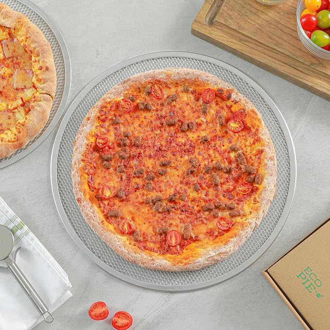 Restaurantware 17 Inch Aluminum Pizza Screen Pack of 72 Mesh Baking Tool For Crispy Crust, Lightweight Stackable Seamless Rim Rust-Resistant Baking Screen, Reusable for Pizzerias, Home Oven Use - Image 6