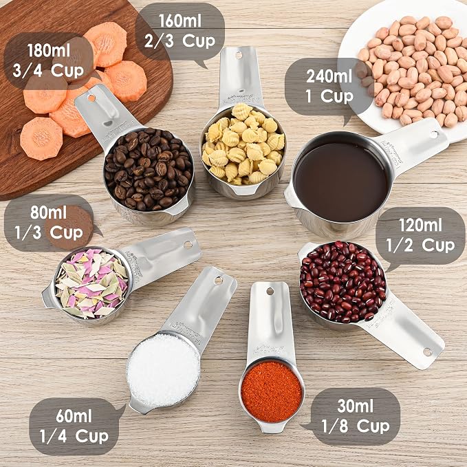 Measuring Cups and Spoons Set, 18/8 Stainless Steel Measuring Cups and Spoons Set, Metric & US Measuring Tools Set, Heavy Duty 7 Cups and 9 Spoons 1 Leveler for Baking and Kitchen - Image 5