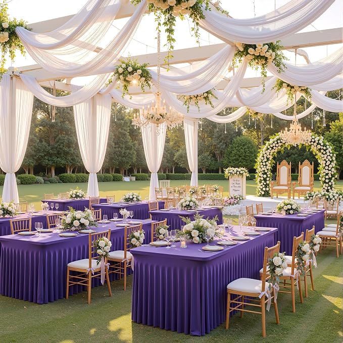 CO-AVE 4pack Purple Spandex Tablecloths 6ft for Rectangle Tables, Wrinkle Free Classy Table Skirt Stretchy 6 Foot Fitted Table Cloths Covers for Weddings Birthday Party Events Banquette Baby Shower by CO-AVE