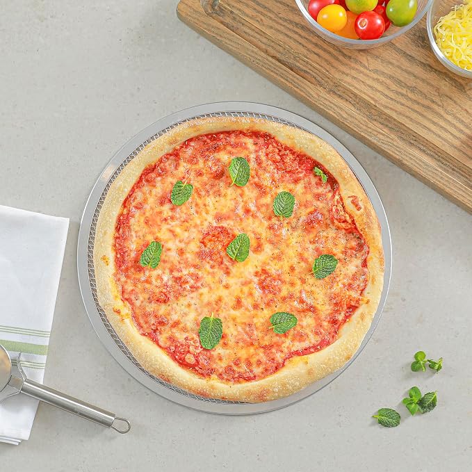 Restaurantware 13 Inch Aluminum Pizza Screen Pack of 72 Mesh Baking Tool For Crispy Crust, Lightweight Stackable Seamless Rim Rust-Resistant Baking Screen, Reusable for Pizzerias, Home Oven Use - Image 6