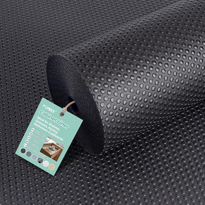 FLPMIX 17.7-in Cabinet Shelf Liner: Black Waterproof Kitchen Cabinet Liner by FLPMIX