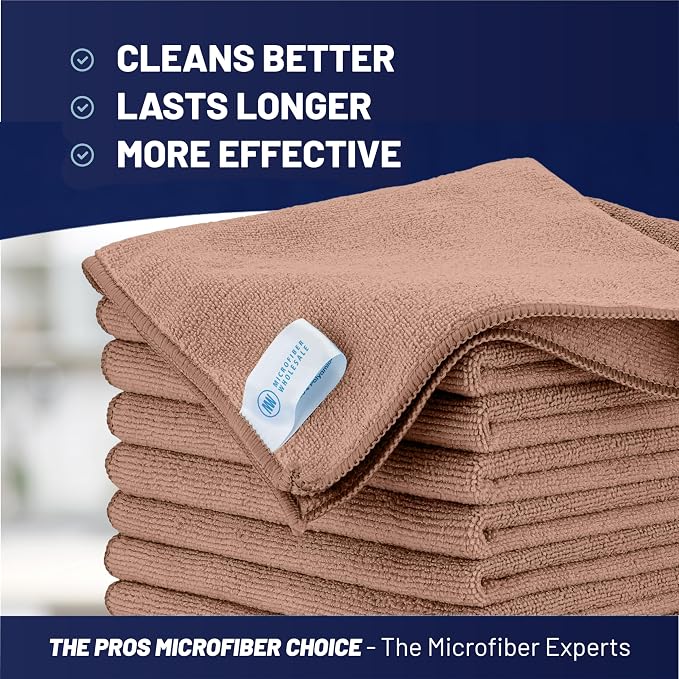 MW Pro Microfiber Cleaning Cloth | Tan | 12 Pack | 16” x 16” | All Purpose Microfiber Towels - Clean, Dust, Polish, Scrub, Absorbent - Image 2