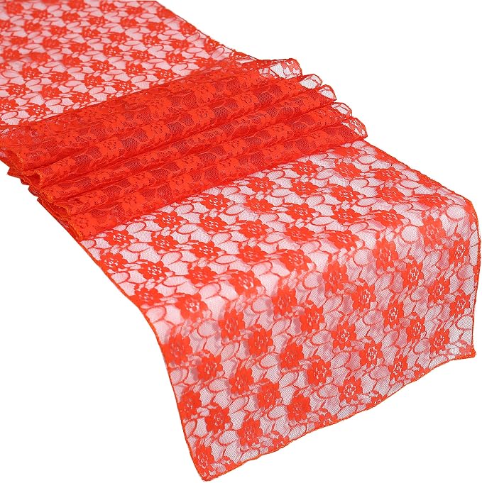 VDS Pack of 15 Floral Lace Table Runners Centerpiece Cloth Linen for Wedding Bithday Graduation Engagement Ceremony Events Party Banquets Table Decoration (12x108 inch) (Red) by VDS