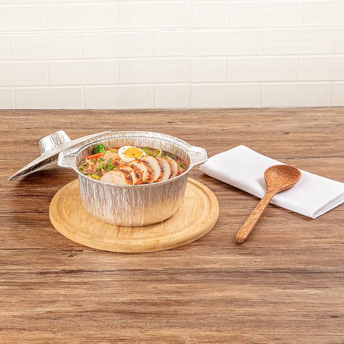 Foil Lux 60 Ounce Pans And Lids, 100 Disposable Pots With Lids - Oven-Ready, Stove Compatible, Aluminum Foil Baking Pans, Freezable, For Outdoor Camping, Vacation, Picnic, And More - Restaurantware - Image 6