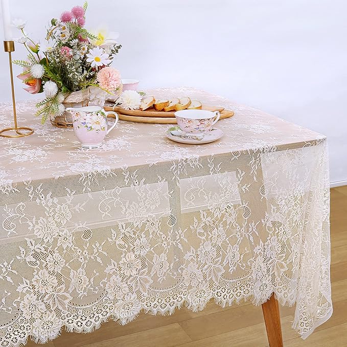 LuoluoHouse Rustic Ivory Wedding Tablecloths Lace Chic Rectangular by LuoluoHouse
