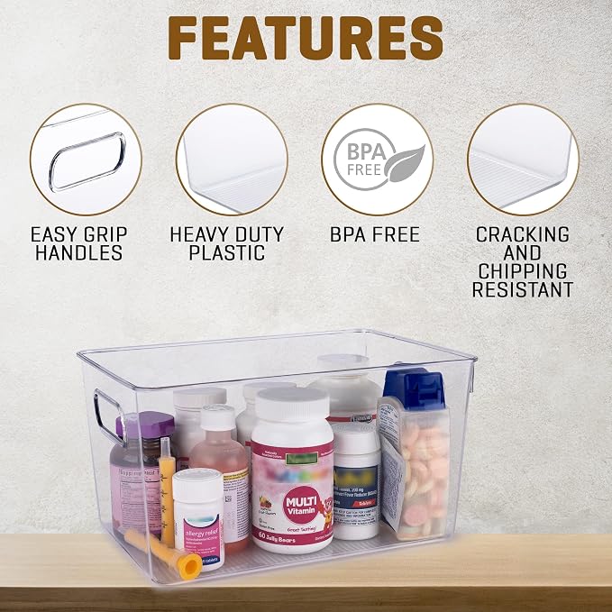 Clear storage organizer bins, Kitchen Cabinet Organizers and Storage Baskets Pantry Fridge Containers for Organizing Cabinet Organization Perfect for, Foods, Snacks, Chips, Vitamin, Spices, Makeup - Image 3