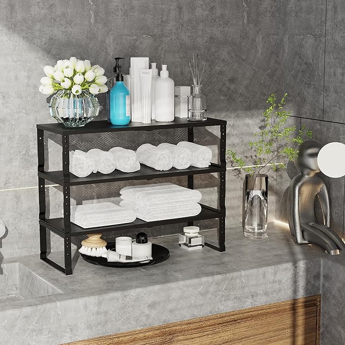 Jojocross Expandable Adjustable Stackable Kitchen Organizer, Spice Rack,Metal Pantry Storage Shelves Racks,Counter Shelf for Cabinets, Countertop, Cupboard (2 Packs/Large/Black) - Image 4