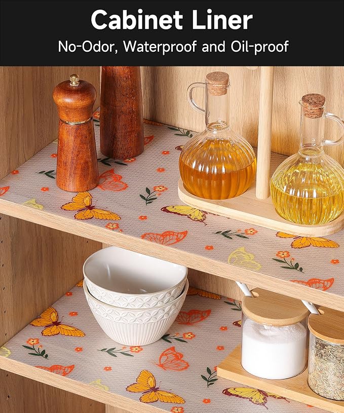 Cooyes Reusable Non-Adhesive Drawer and Shelf Liner for Kitchen Cabinets-Waterproof Shelf Paper, Easy to Cut and Install - Suitable for Dresser, Pantry, Cupboard(Colorful Butterfly, 17.5" W x 197" L) - Image 9