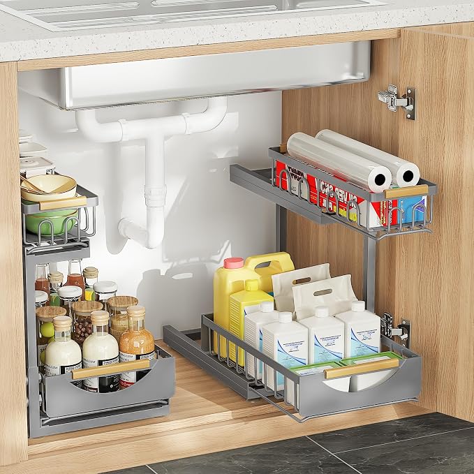 Under Sink Organizer and Storage for Bathroom and Kitchen - 2 Pack 2 Tier by Aekenr
