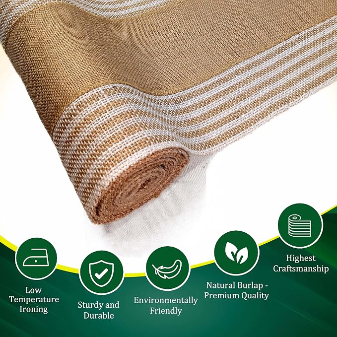 Decorative Table Runner (Pack of 6) – 12”x 108” – Natural on Stripe Rustic Farmhouse Table Runner with Finished Edge – Burlap Runner for Home Decor, Weddings and Christmas - Image 3