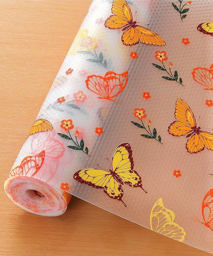 Cooyes Shelf & Drawer Liner for Kitchen Cabinets Non-Adhesive, Waterproof and Washable EVA Shelf Paper, Protect & Decorate Dresser, Bathroom, and Cupboards (Colorful Butterfly, 17.5" W x 78.7" L) by Cooyes