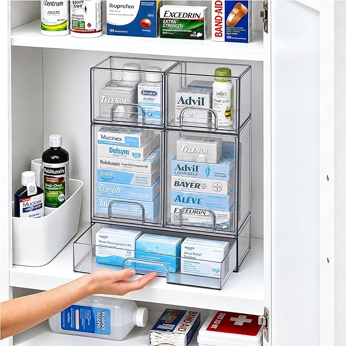 TIPGO Clear Stackable Storage Drawers, Baby Bottle Organizers, Easily-Access Makeup Organizer, Durable Containers for Bathroom Countertop, Pantry and Medicine Cabinet Organizer - Image 2