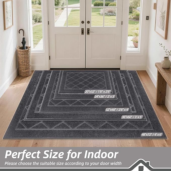 BEQHAUSE Dirt Trapper Door Mat 20" x 32", Doormat Non-Slip, Dark Grey - Image 2