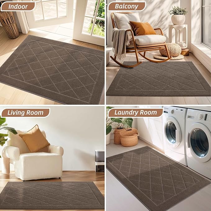 BEQHAUSE Dirt Trapper Door Mat 24" x 36", Doormat Non-Slip, Light Brown - Image 8