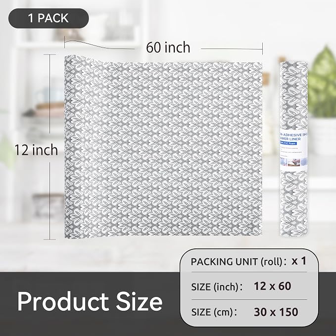 FIFTY FEET 12"x60" Non-Adhesive Shelf Liner for Kitchen Cabinets and Drawers, Washable Non-Slip PVC Cabinet Liner (Black Floral)(1 Roll) - Image 5