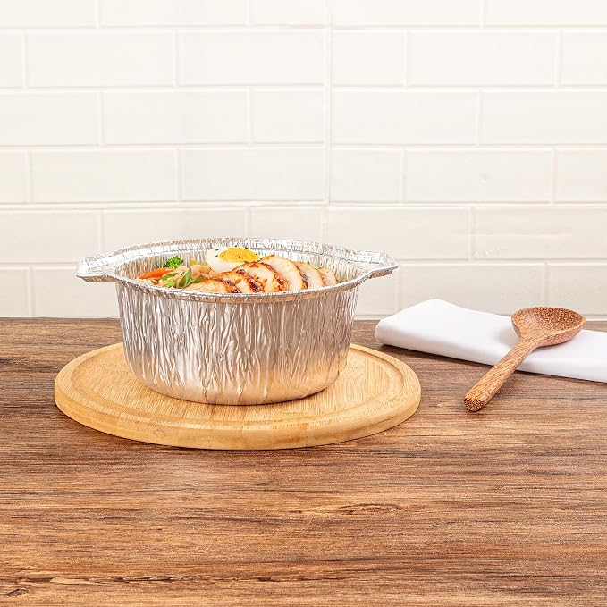 Foil Lux 60 Ounce Pans And Lids, 100 Disposable Pots With Lids - Oven-Ready, Stove Compatible, Aluminum Foil Baking Pans, Freezable, For Outdoor Camping, Vacation, Picnic, And More - Restaurantware - Image 8