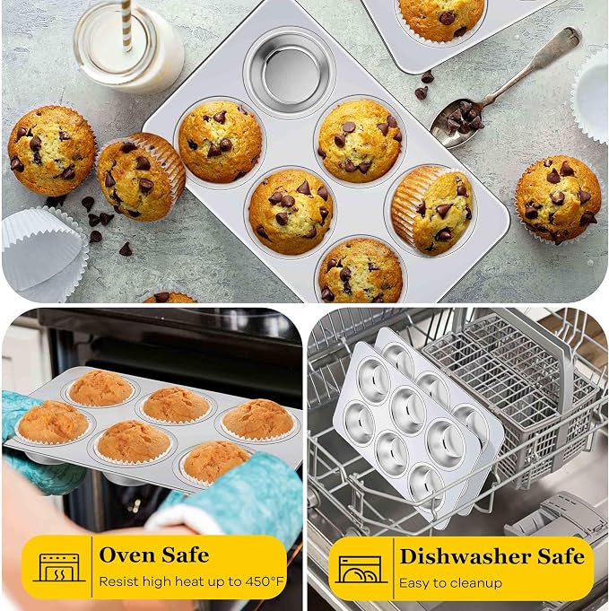 Homikit 1 Pack Stainless Steel Muffin Pan, 6-Cup, Regular Size, Non Toxic | Metal Cupcake Tray for Toaster Oven, Muffin Baking Tins for Egg Bites, Nonstick, Rust Free, Easy Release, Dishwasher Safe - Image 6