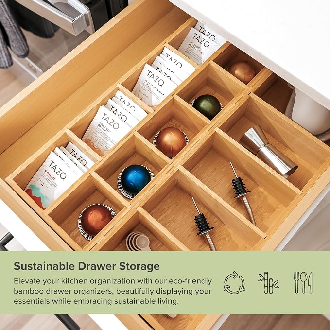 KitchenEdge Utensil & Tea Bag Drawer Organizer, Bamboo - Image 5